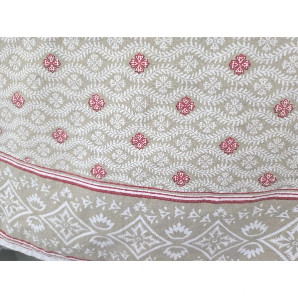 Williams-Sonoma 90 Inch Round Tablecloth 100% Cotton Taupe Red Floral Trellis